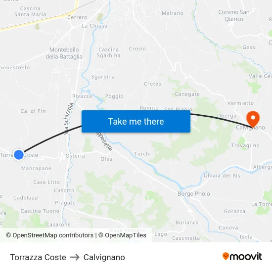 Torrazza Coste to Calvignano map