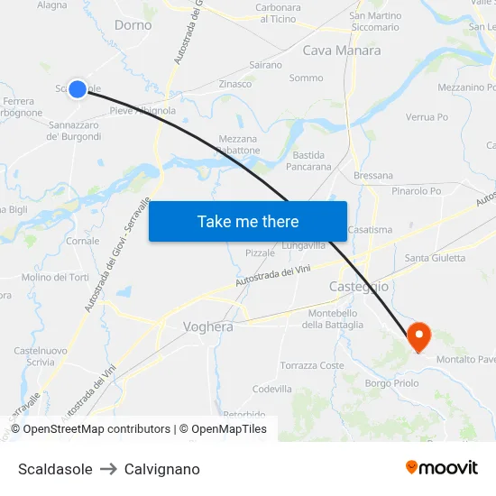 Scaldasole to Calvignano map