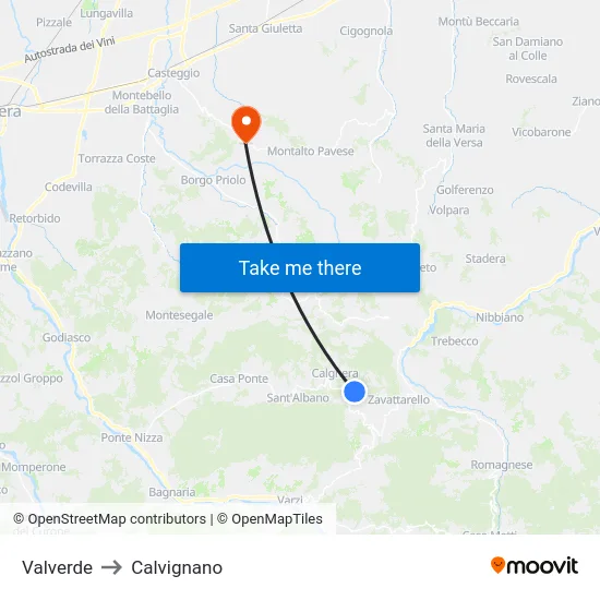 Valverde to Calvignano map