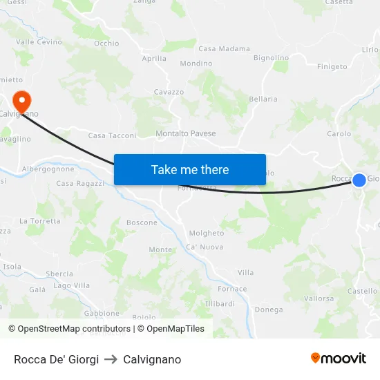 Rocca De' Giorgi to Calvignano map