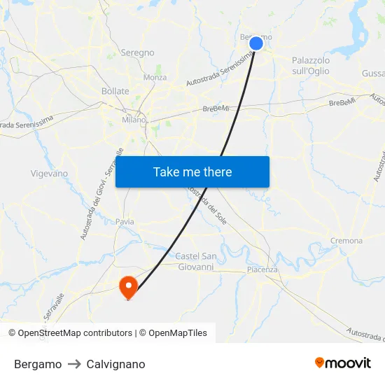 Bergamo to Calvignano map