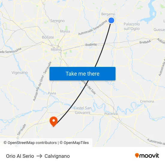 Orio Al Serio to Calvignano map