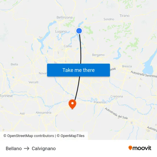 Bellano to Calvignano map