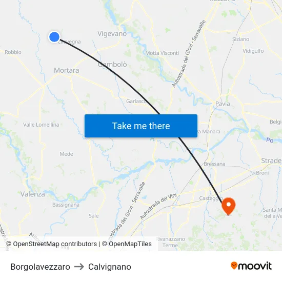 Borgolavezzaro to Calvignano map