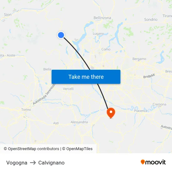 Vogogna to Calvignano map