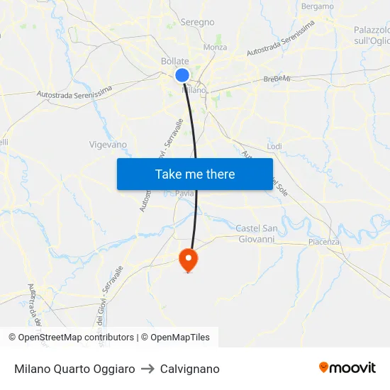 Milano Quarto Oggiaro to Calvignano map