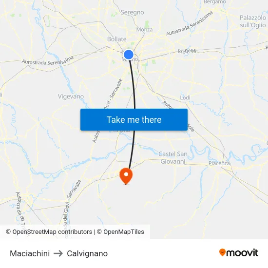 Maciachini to Calvignano map
