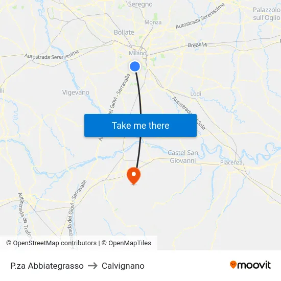 P.za Abbiategrasso to Calvignano map