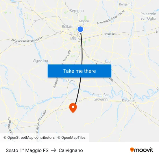 Sesto 1° Maggio FS to Calvignano map