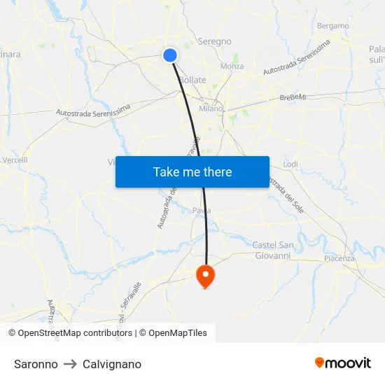 Saronno to Calvignano map