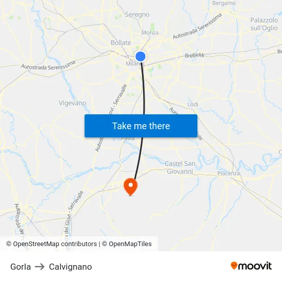 Gorla to Calvignano map