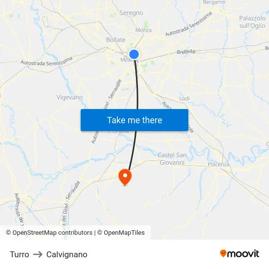 Turro to Calvignano map