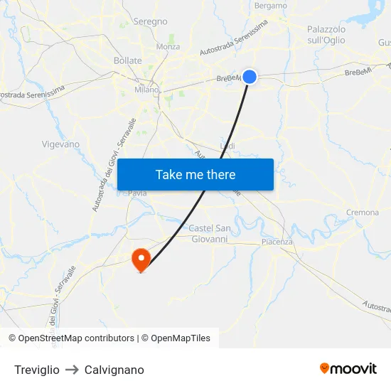 Treviglio to Calvignano map