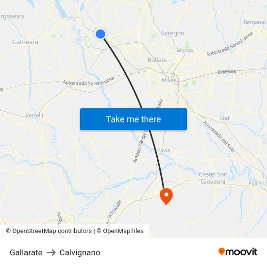 Gallarate to Calvignano map