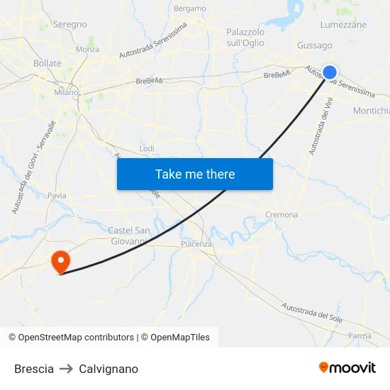 Brescia to Calvignano map
