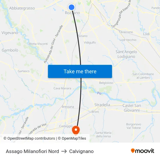 Assago Milanofiori Nord to Calvignano map