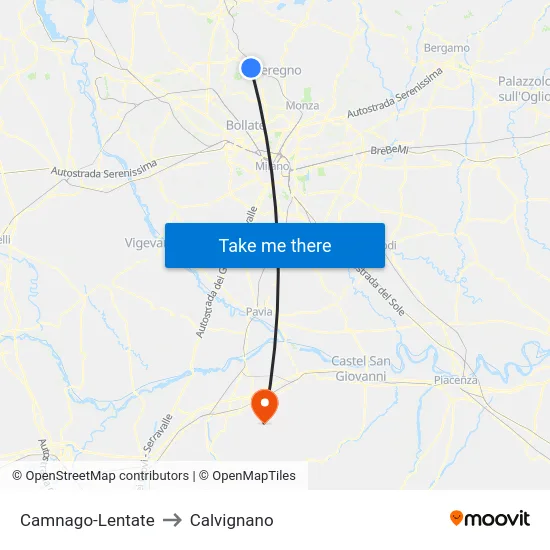 Camnago-Lentate to Calvignano map