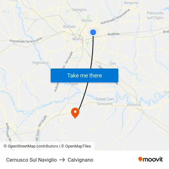 Cernusco Sul Naviglio to Calvignano map