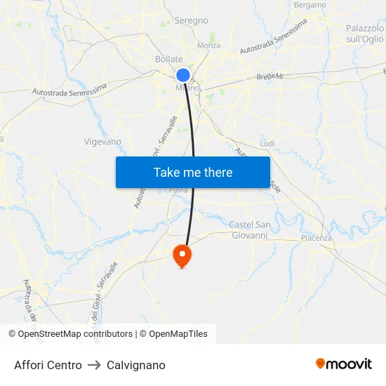 Affori Centro to Calvignano map