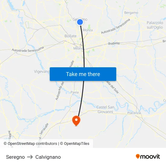 Seregno to Calvignano map