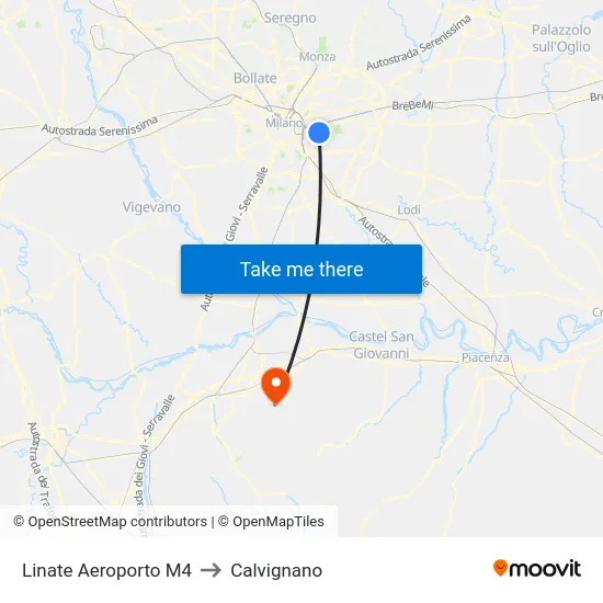 Linate Aeroporto M4 to Calvignano map