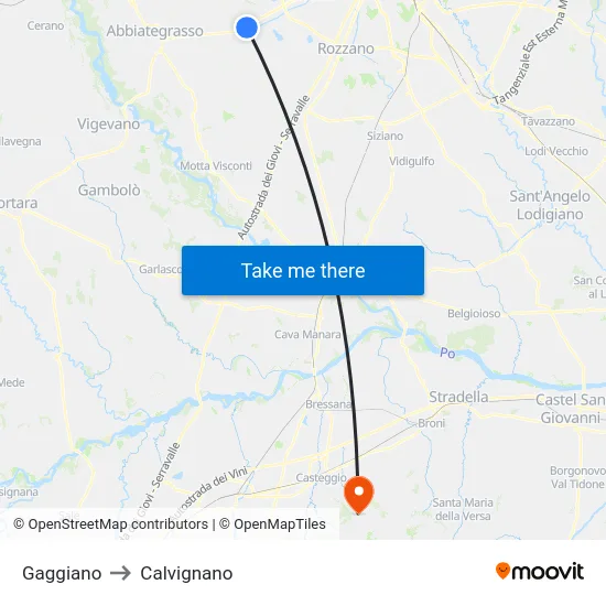 Gaggiano to Calvignano map