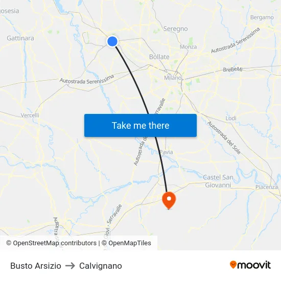 Busto Arsizio to Calvignano map