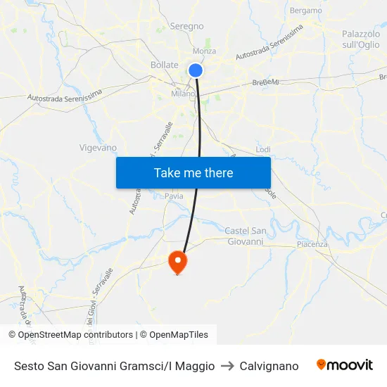 Sesto San Giovanni Gramsci/I Maggio to Calvignano map