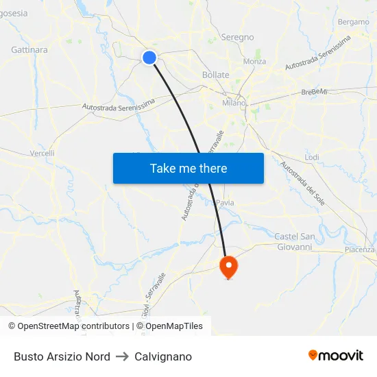 Busto Arsizio Nord to Calvignano map