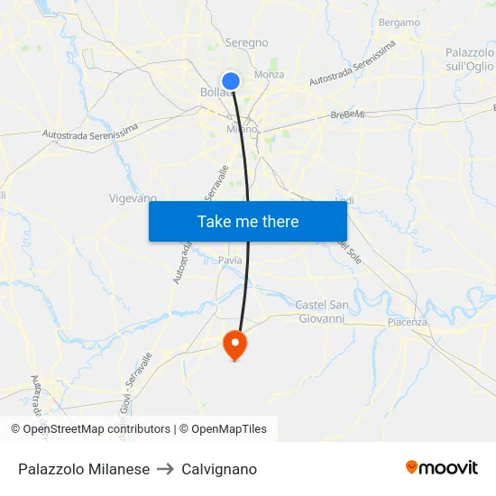 Palazzolo Milanese to Calvignano map