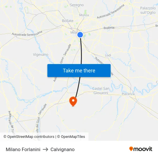Milano Forlanini to Calvignano map