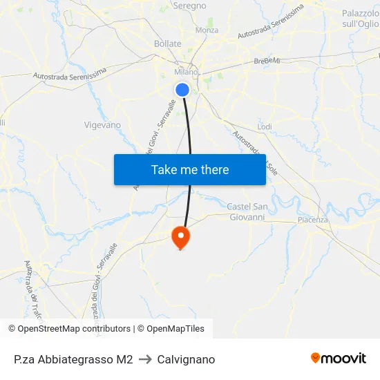 P.za Abbiategrasso M2 to Calvignano map