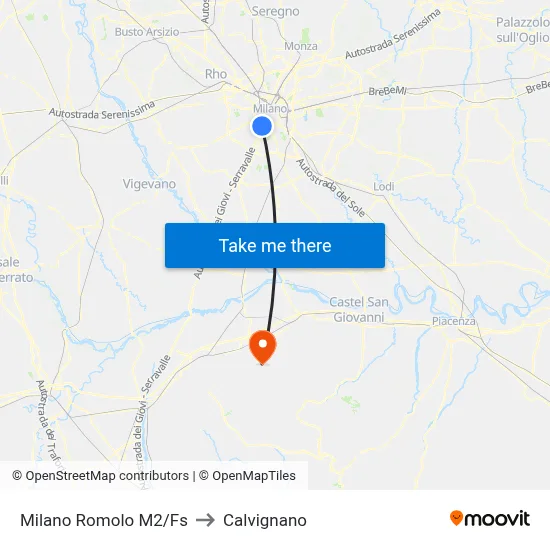 Milano Romolo M2/Railway Station to Calvignano map