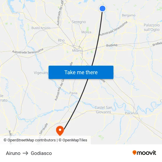 Airuno to Godiasco map