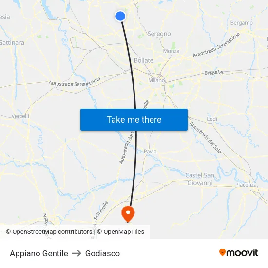 Appiano Gentile to Godiasco map