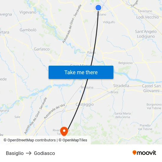 Basiglio to Godiasco map