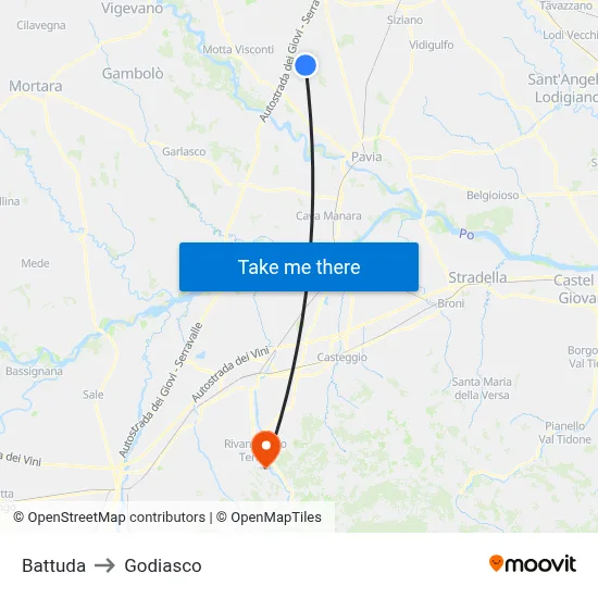 Battuda to Godiasco map
