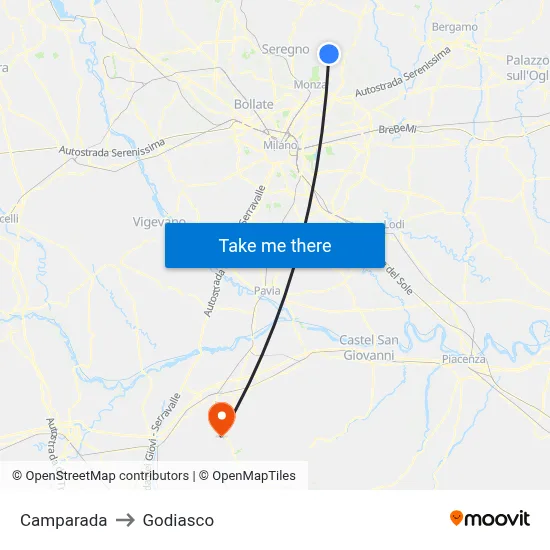 Camparada to Godiasco map