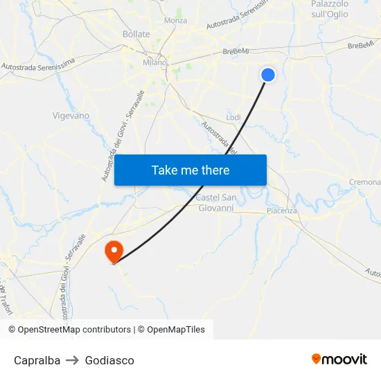 Capralba to Godiasco map