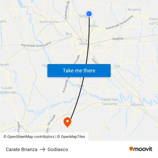 Carate Brianza to Godiasco map