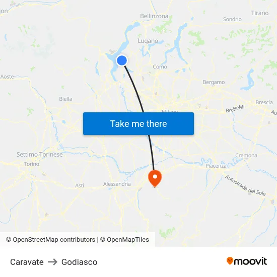 Caravate to Godiasco map