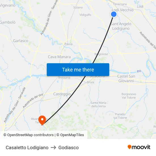 Casaletto Lodigiano to Godiasco map