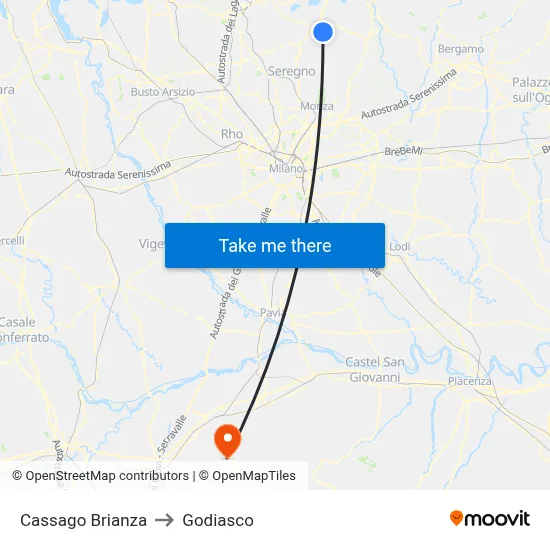 Cassago Brianza to Godiasco map