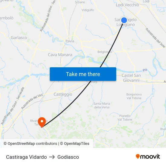 Castiraga Vidardo to Godiasco map