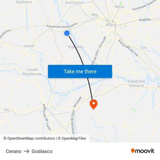 Cerano to Godiasco map