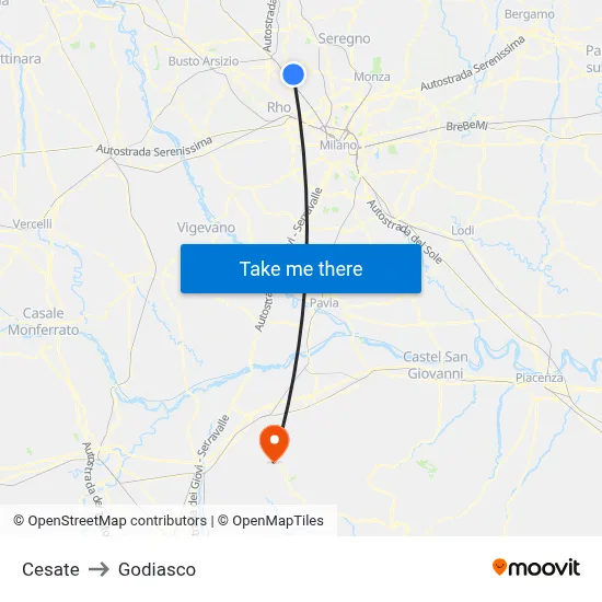 Cesate to Godiasco map