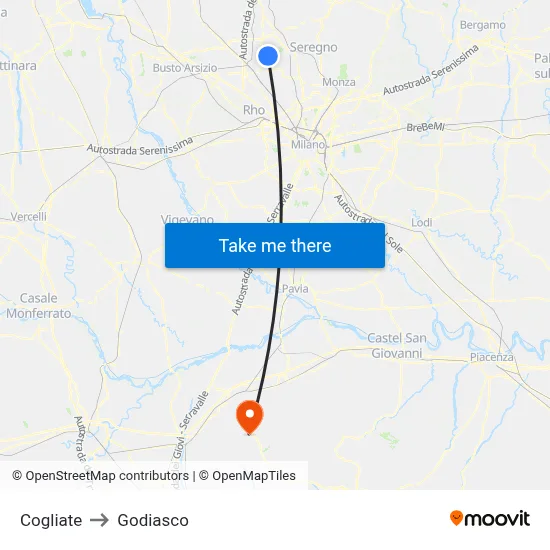 Cogliate to Godiasco map