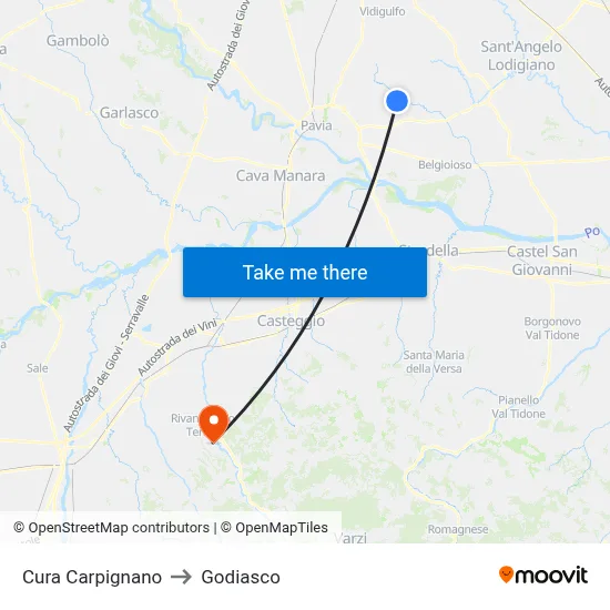 Cura Carpignano to Godiasco map