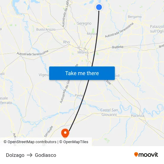 Dolzago to Godiasco map