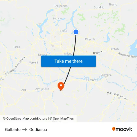 Galbiate to Godiasco map